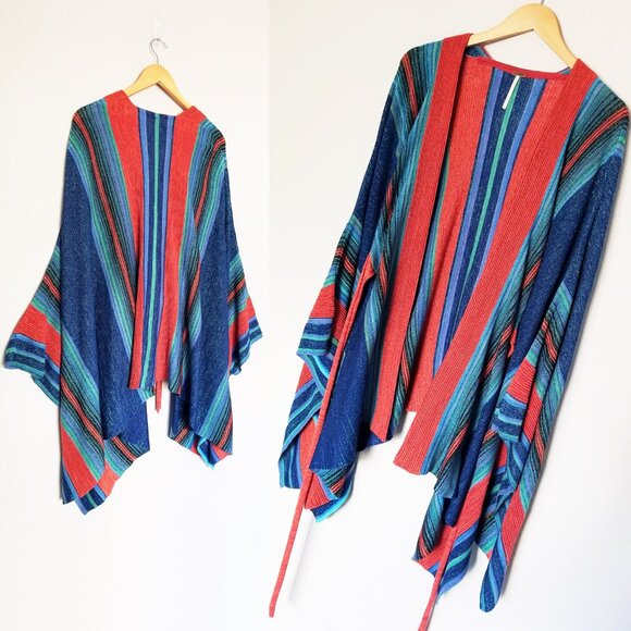 Free People In a Moment Poncho Ruana OS Sparkle Striped Knit Cardigan Boho $198 - Picture 12 of 16